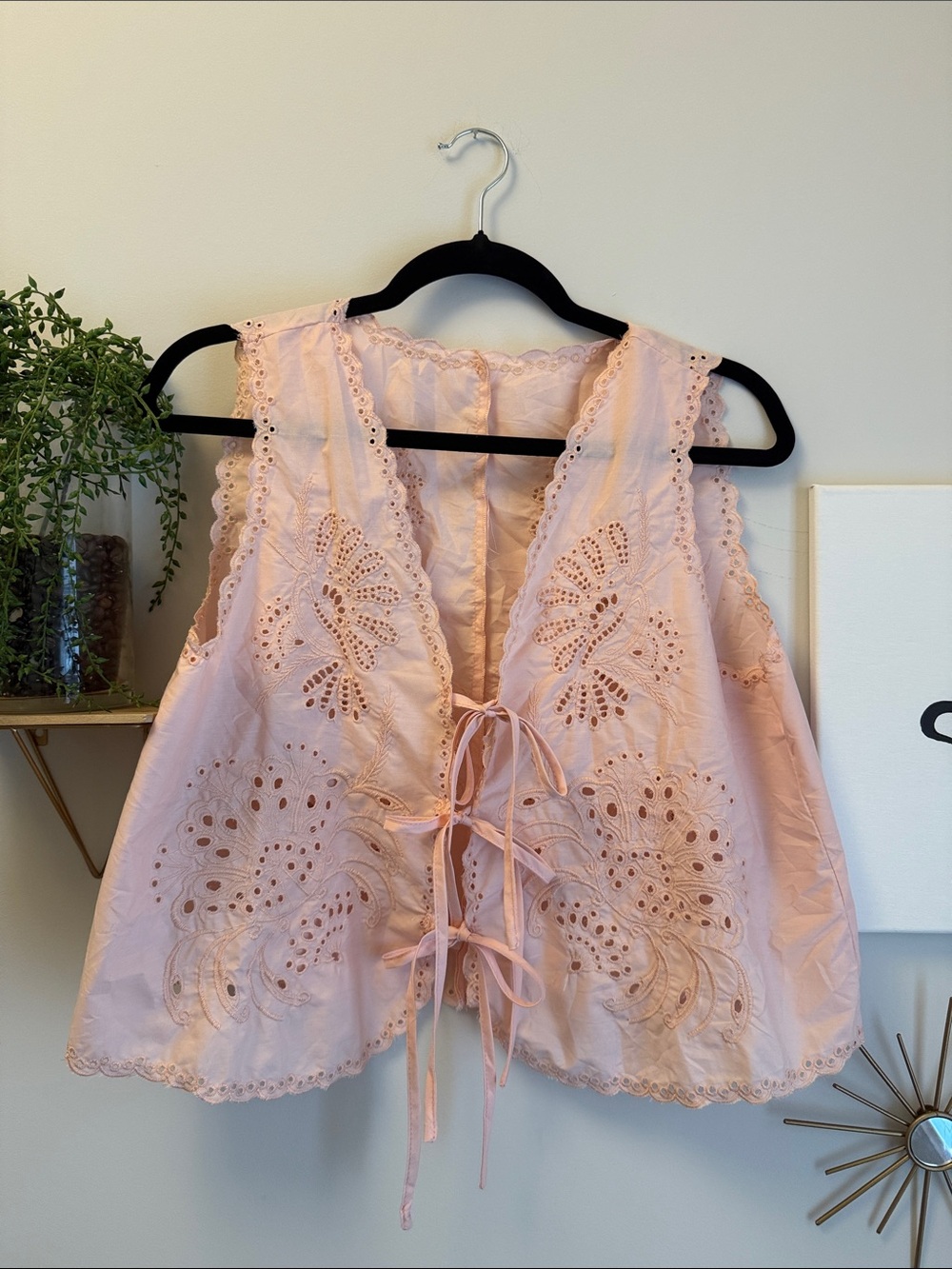 Amazon Pale Pink Eyelet Tie-Front Crop Top
